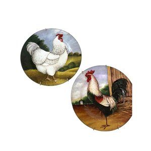 On the Farm Rooster Chicken Plates David Carter Brown for Sakura Vintage 2002